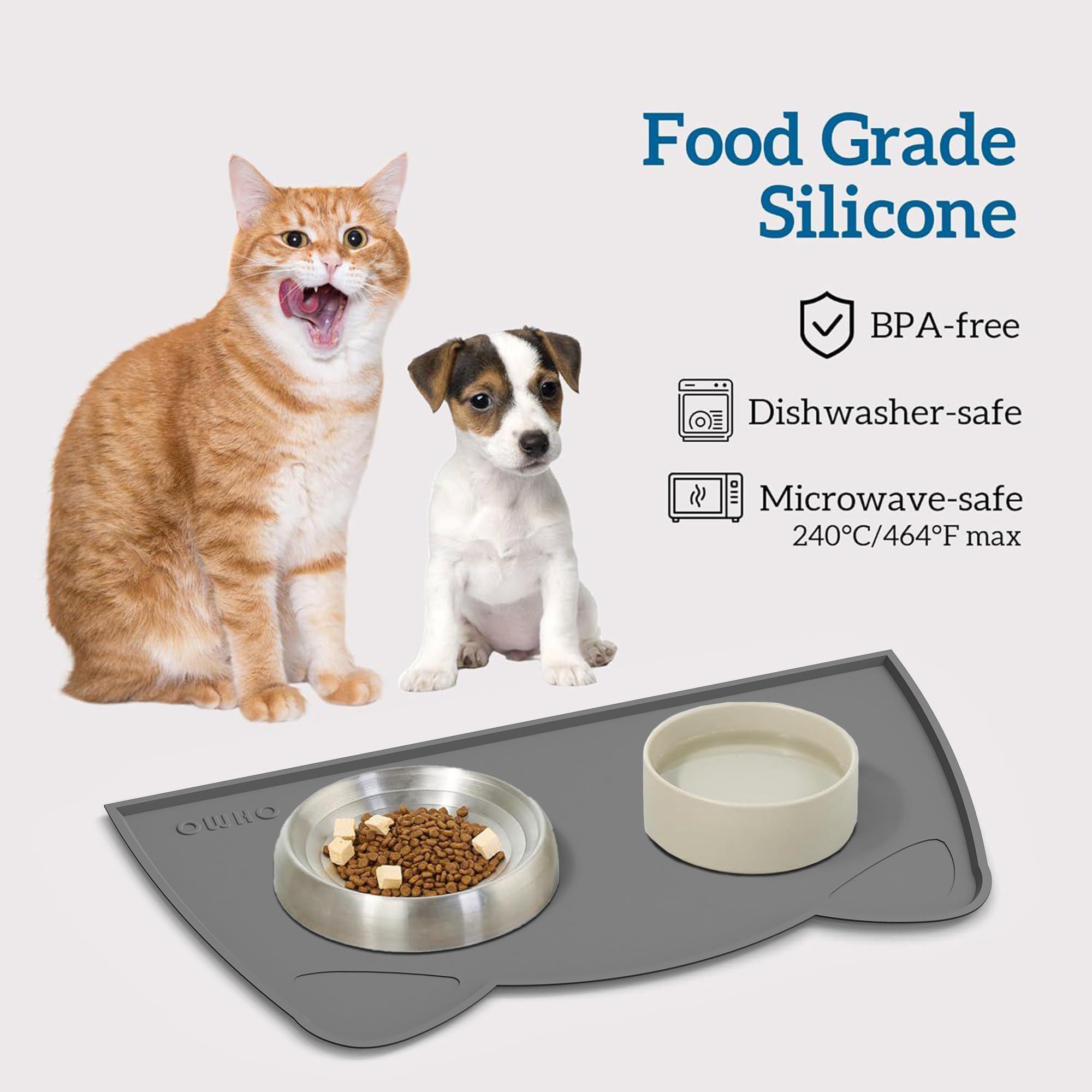 OHMO cat-food-mat waterproof design prevents spills and protects floors.