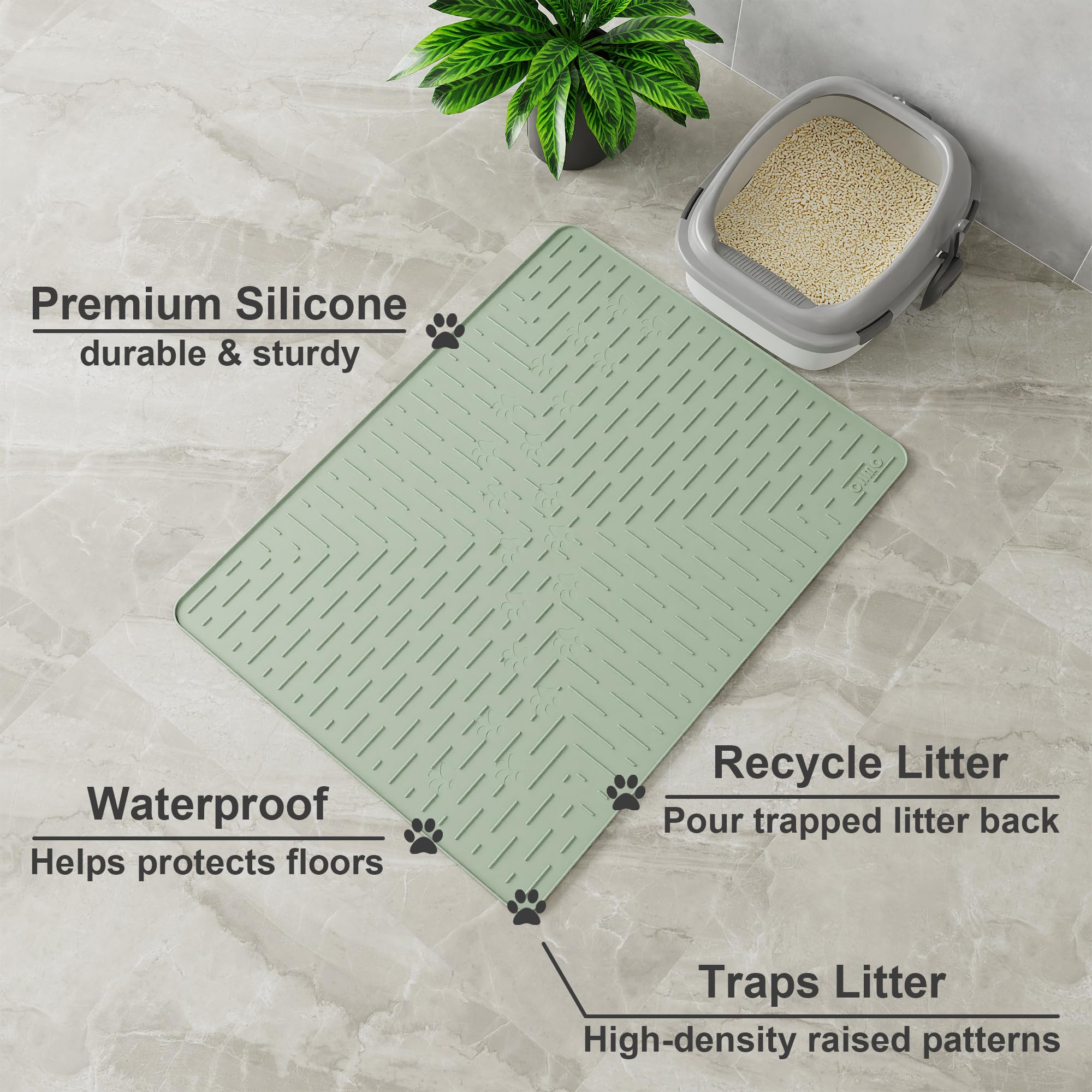 OHMO cat litter mat raised inner ridges channel litter toward the center.