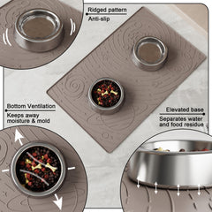 OHMO beige silicone mat provides stylish pet dining and floor protection.