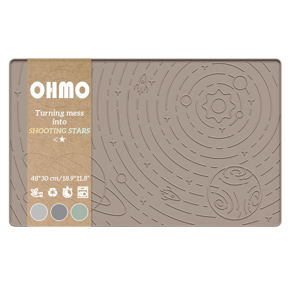 OHMO dog food mat star pattern contains spills for cleaner floors.