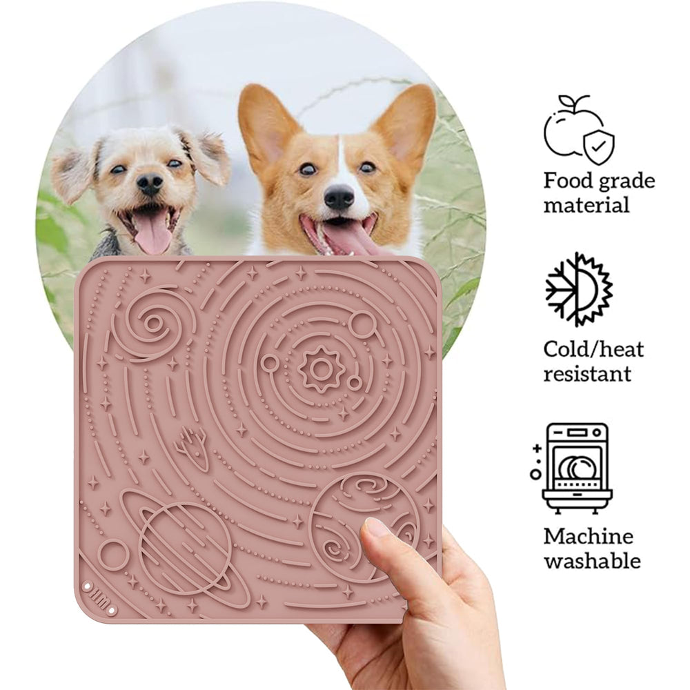 OHMO Lick Mat cosmos maze design visually guides licking and cleans surface debris.