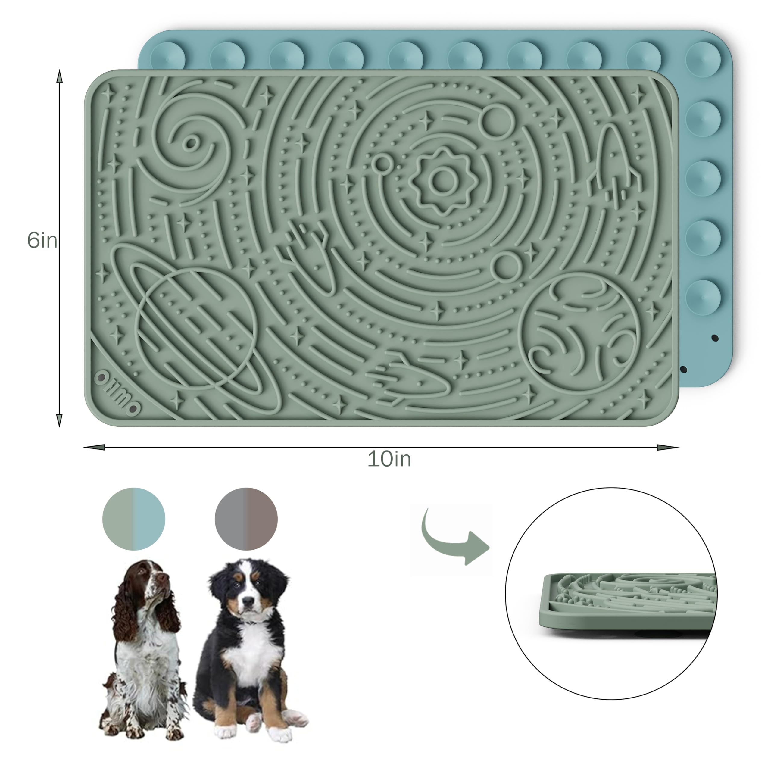 OHMO lick mat green space star design demonstrating secure suction for busy pets