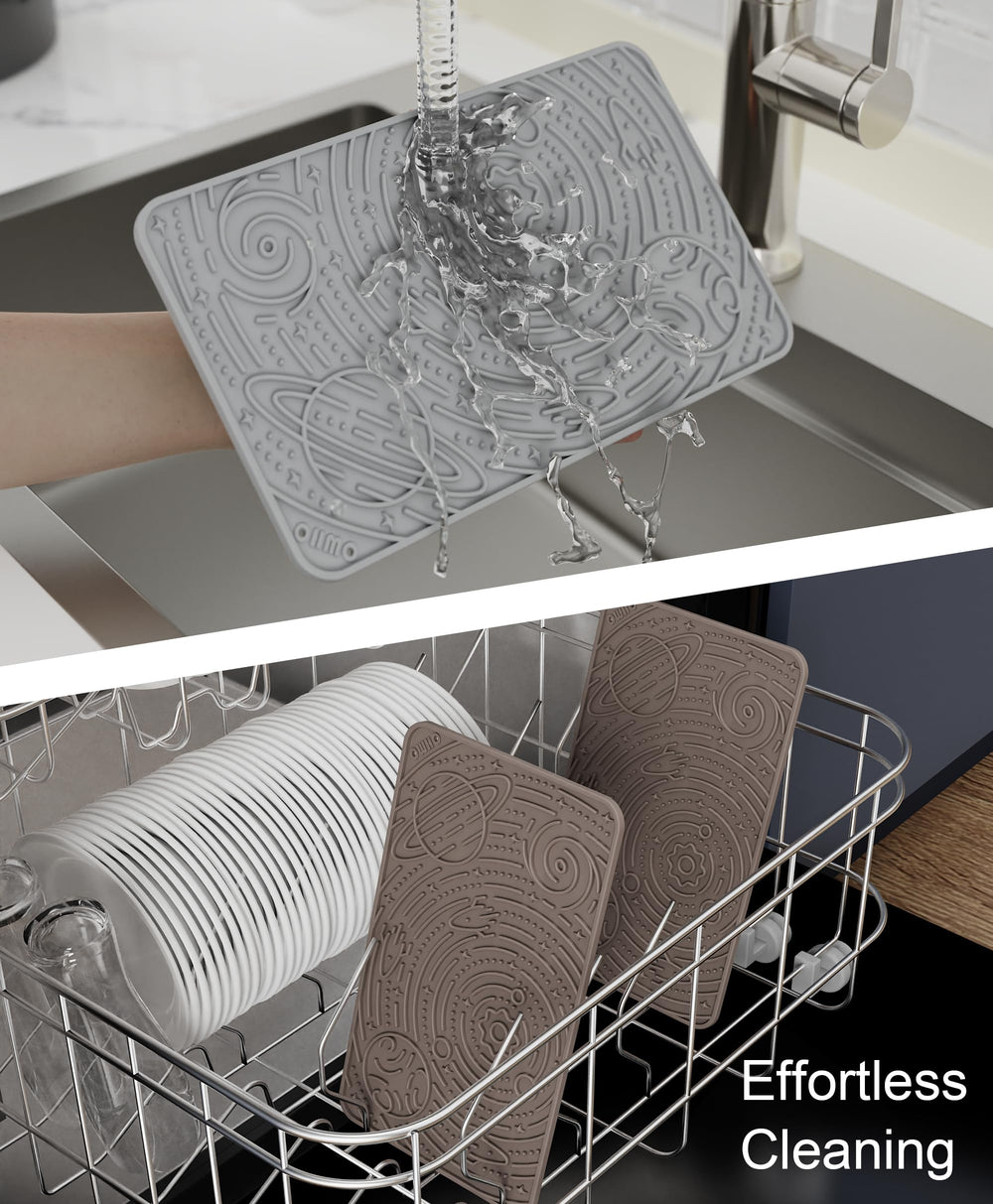 OHMO Lick Mat Space Star design is easy-clean and dishwasher-safe for quick cleanup