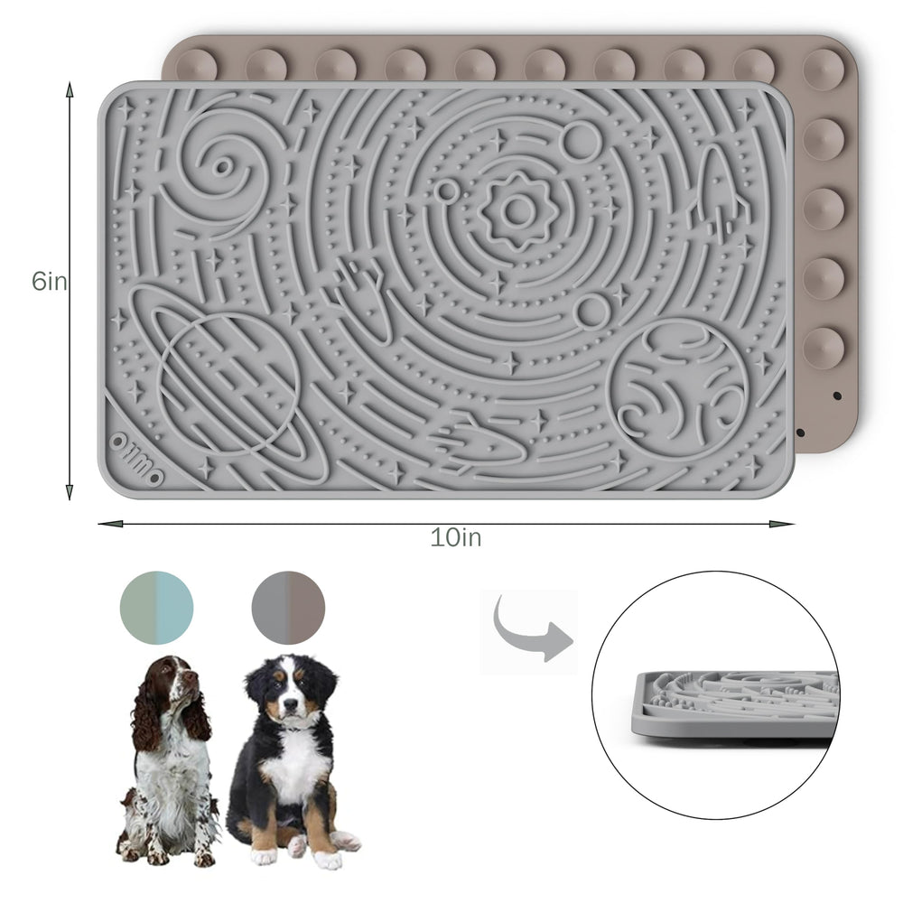 OHMO Lick Mat Space Star large ash-beige on surface demonstrates secure suction for mess-free feeding