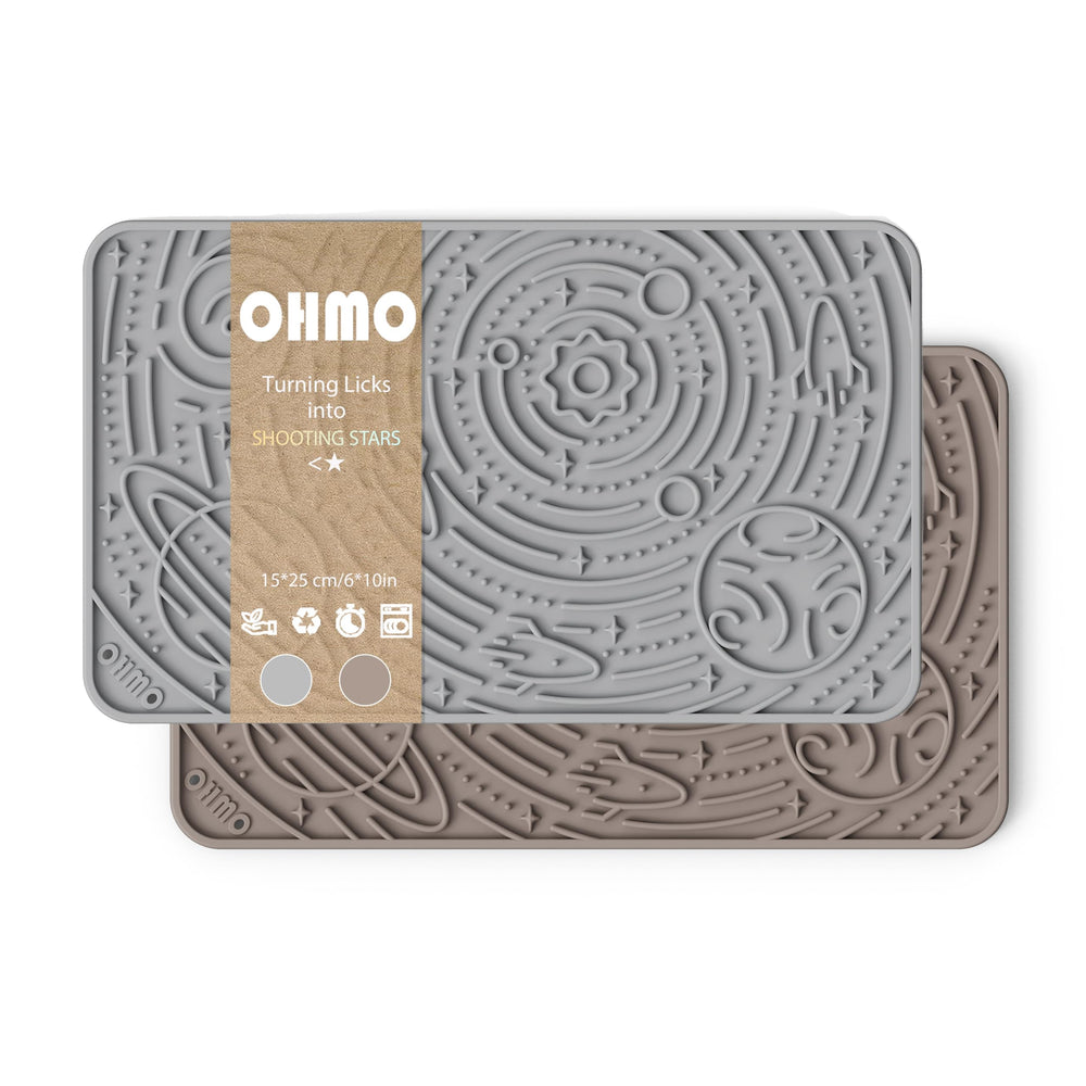 OHMO Lick Mat Space Star large ash-beige two-pack packaging supports extended mealtime