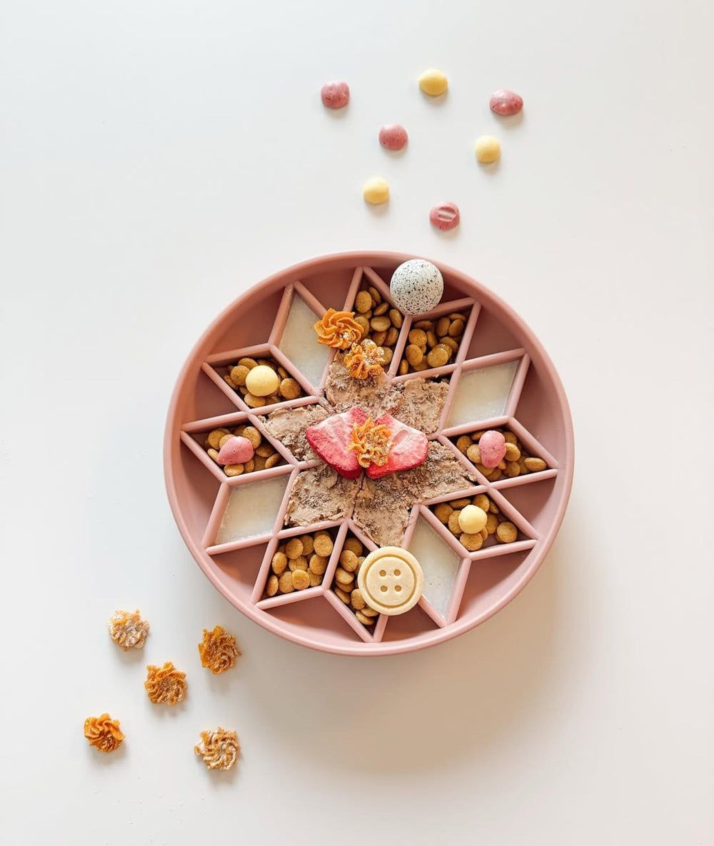 OHMO slow feeder dog bowl sunrise coral side view for mindful meals