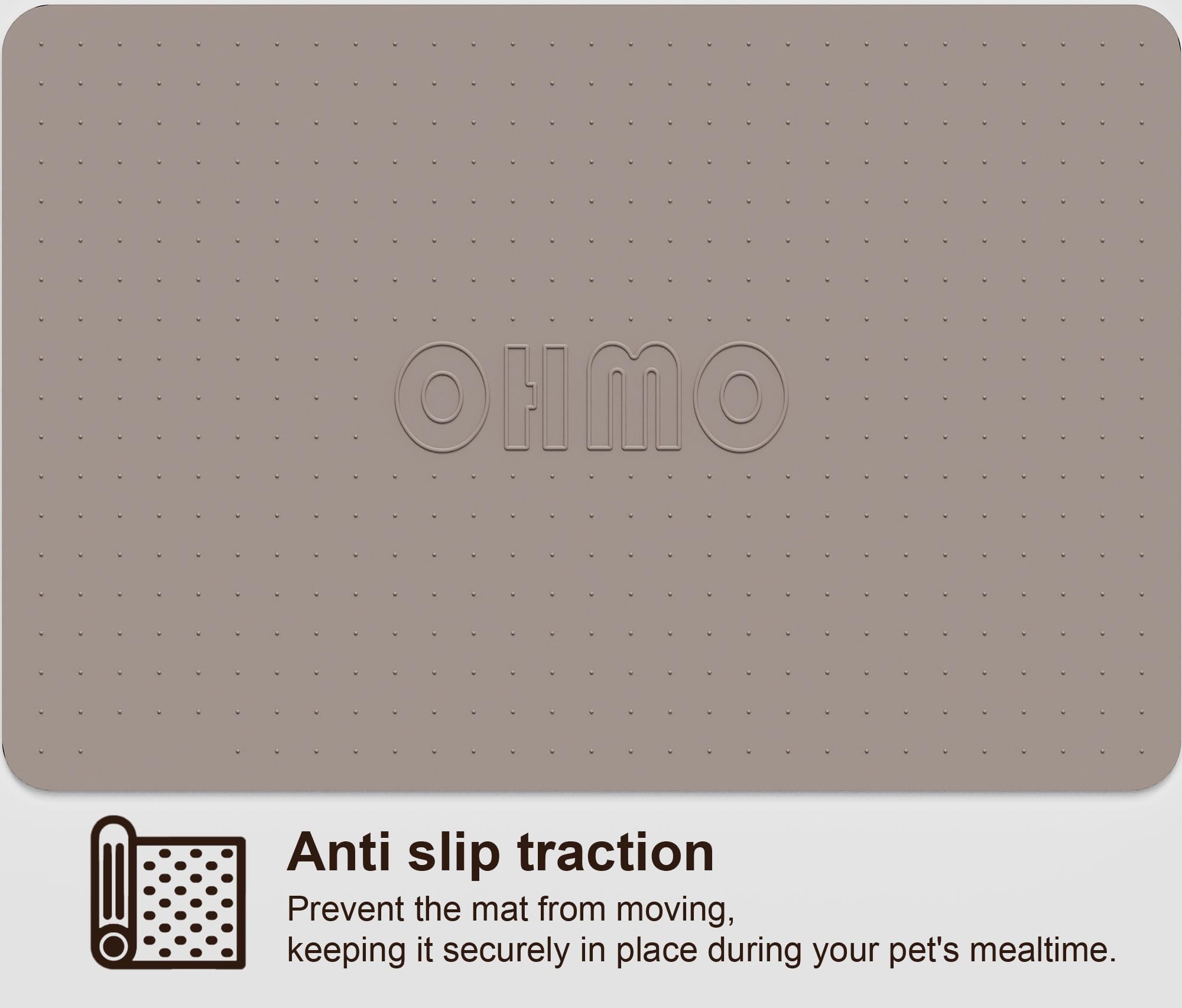 OHMO mat fits small to medium pets for neat feeding.
