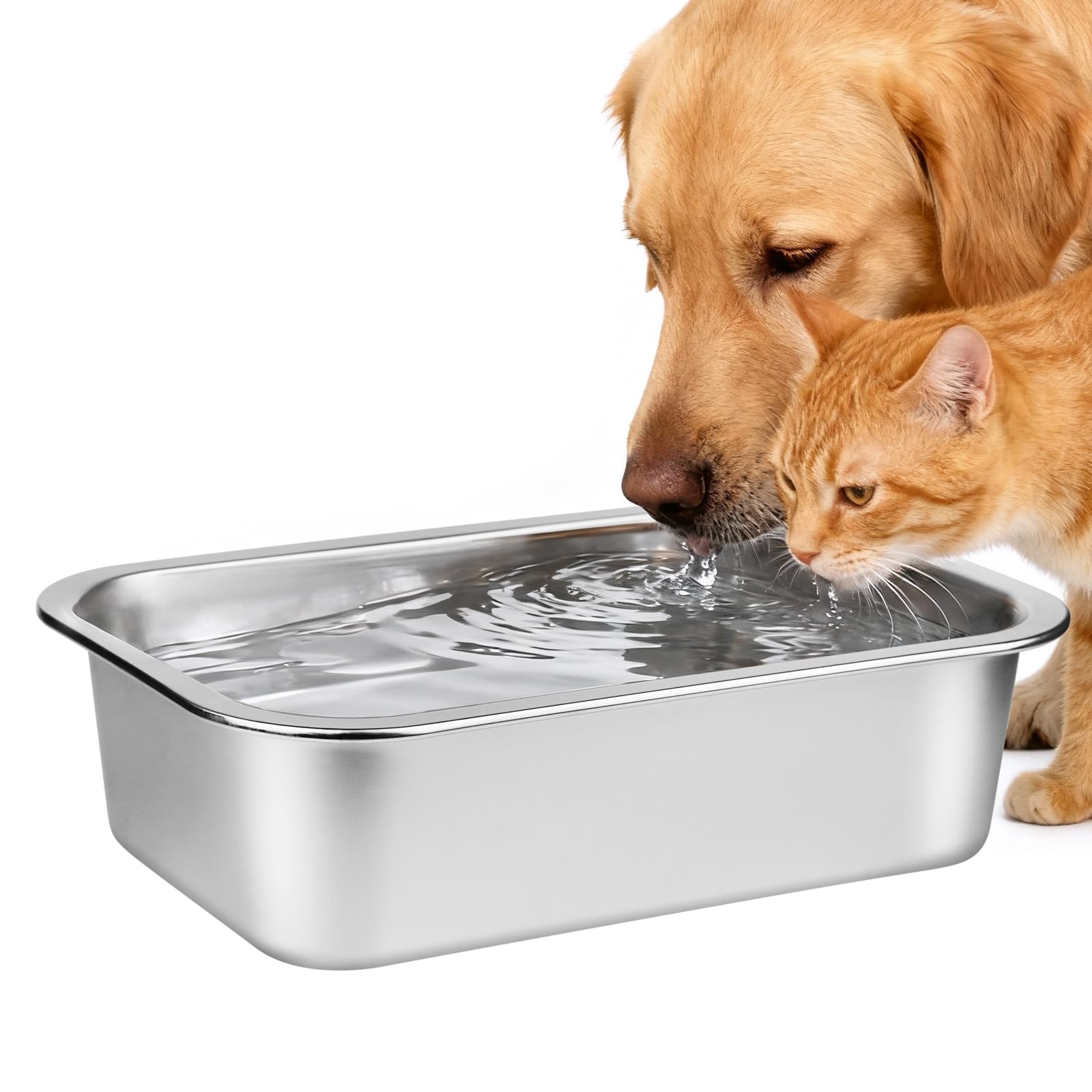 Ohtomber stainless steel dog bowl closeup shows 0.85-gallon capacity for large pets.