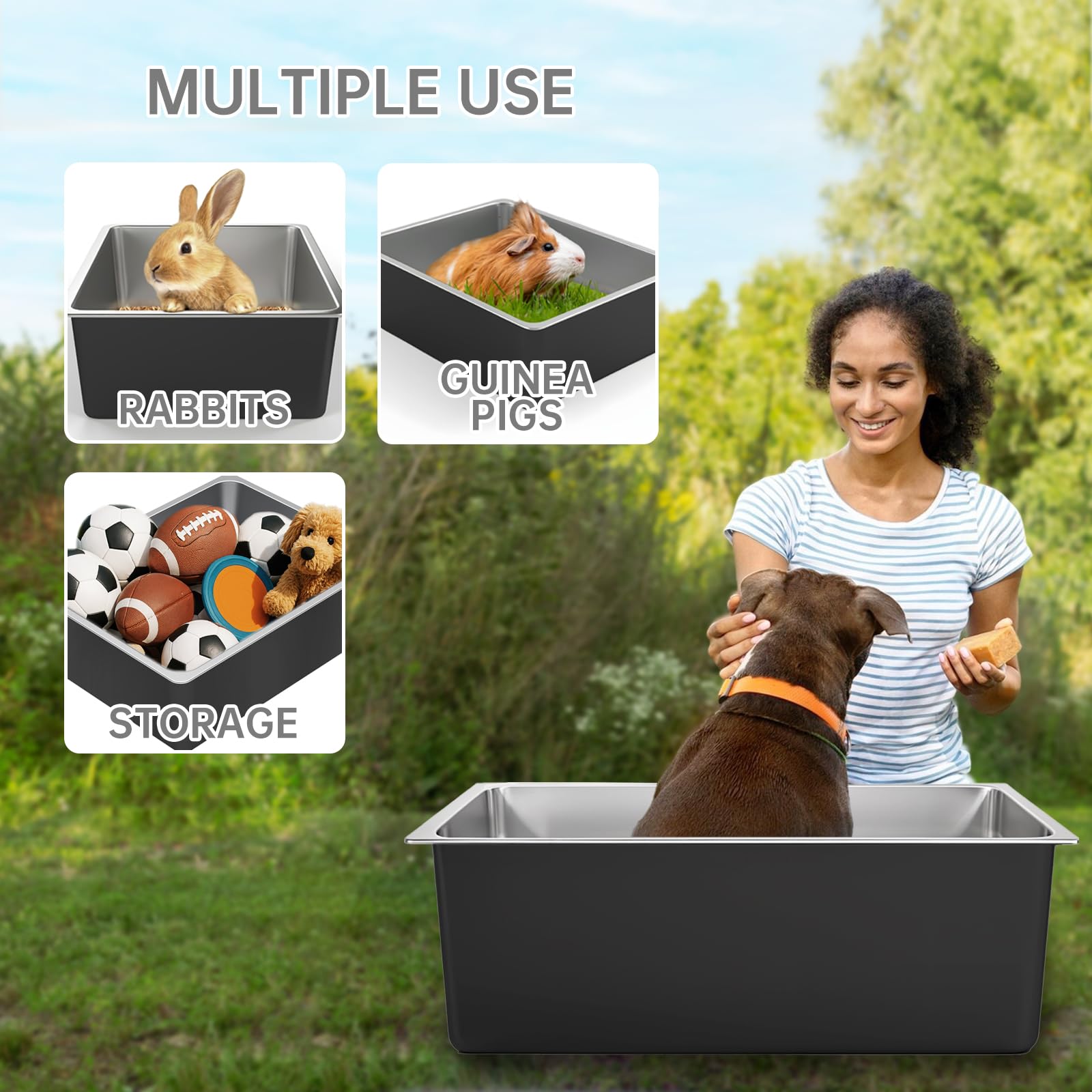 Ohtomber stainless steel litter box easy clean bottom channels waste for quick rinse