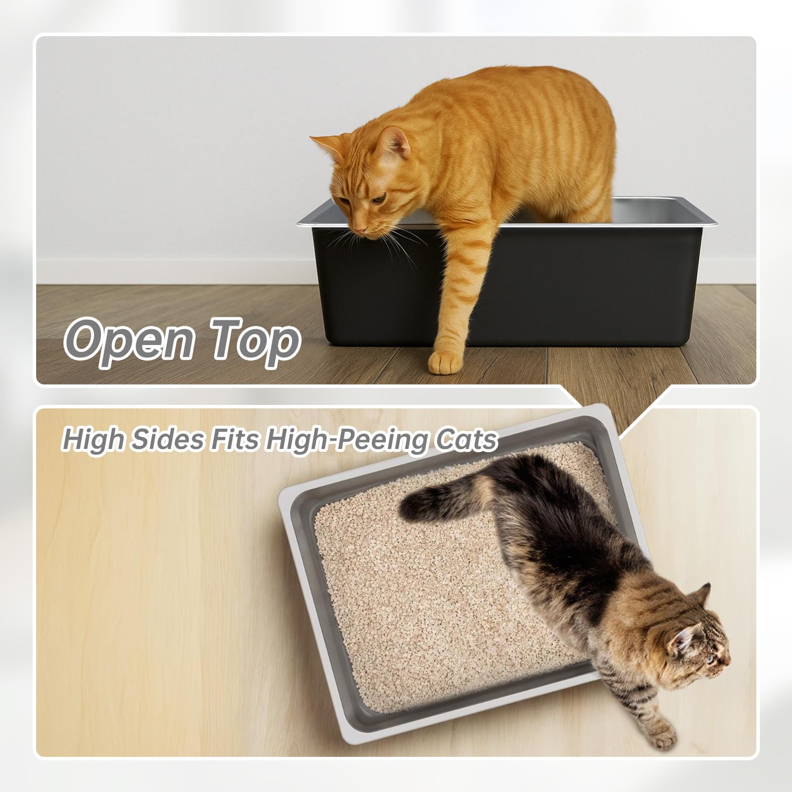 Ohtomber stainless steel litter box high walls contain litter and reduce spill