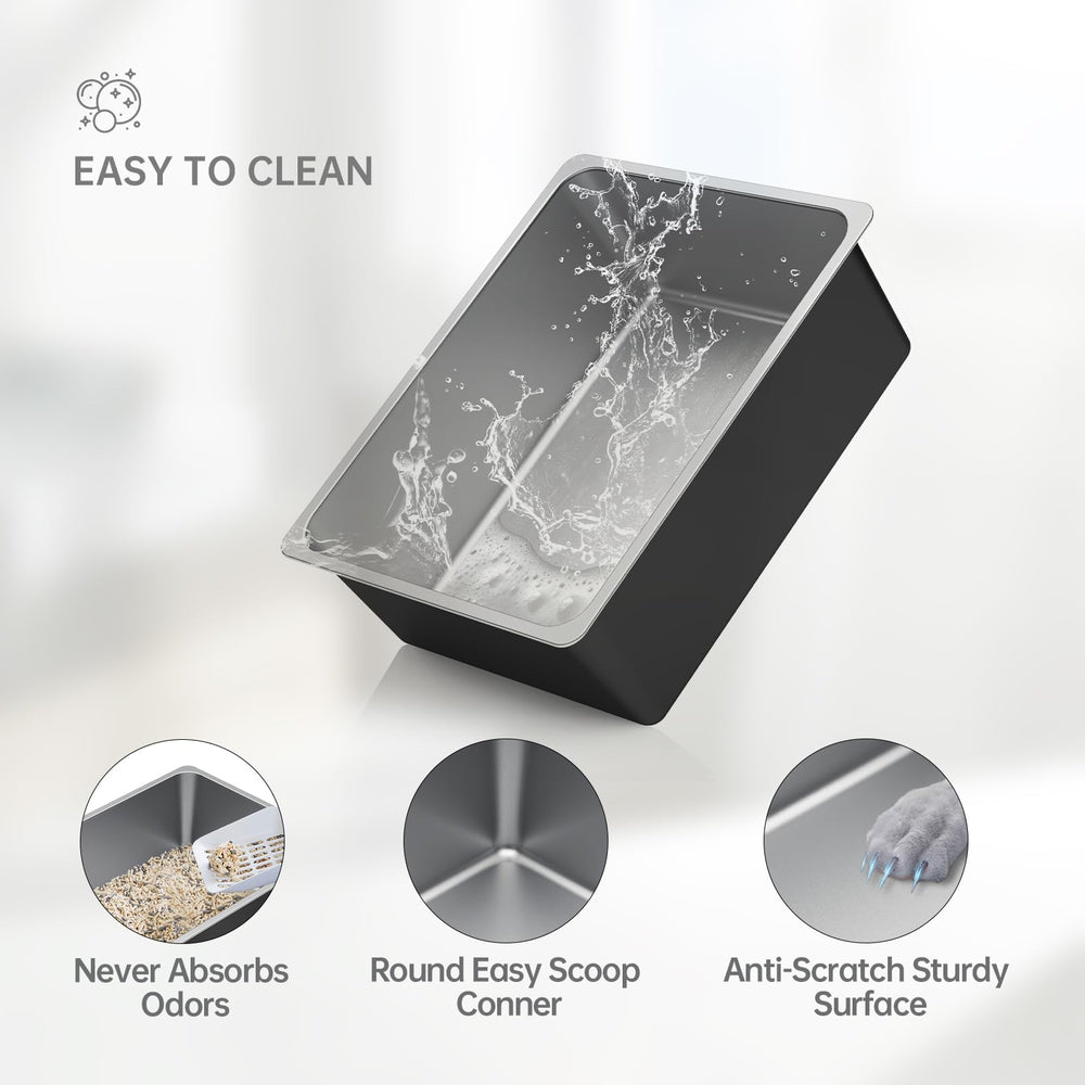 Ohtomber stainless steel litter box non-stick surface cleans quickly