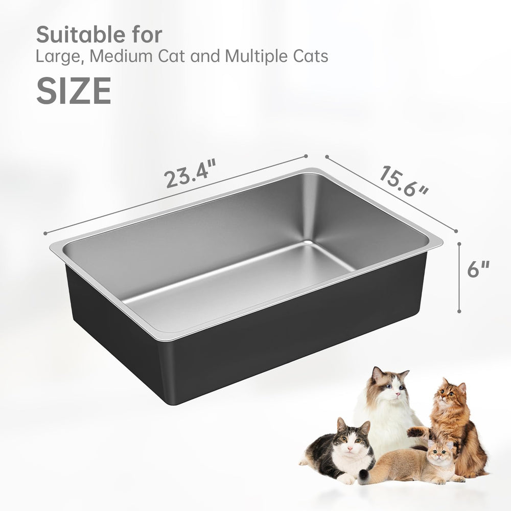 Ohtomber stainless steel litter box open top and 6 inch walls for easy entry