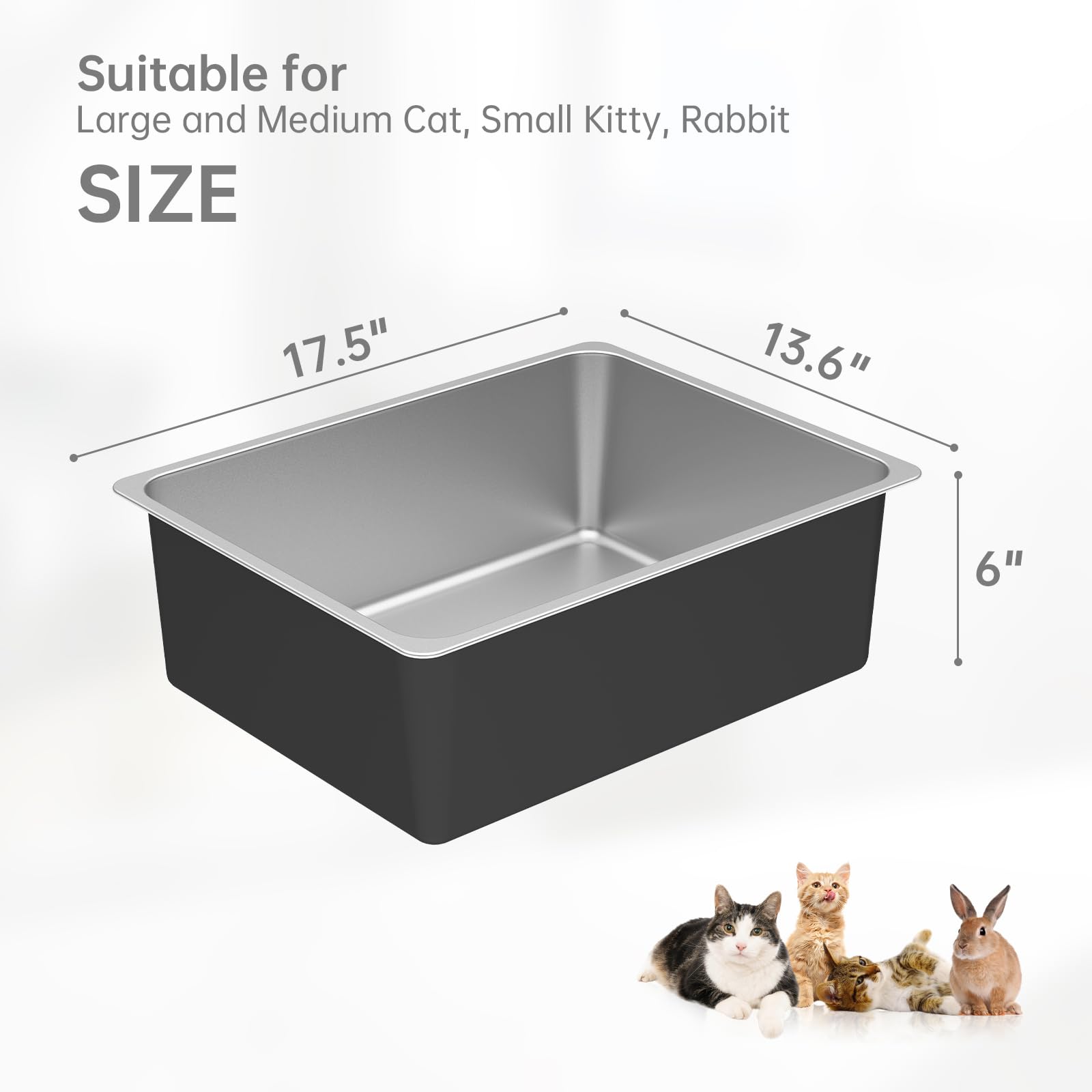 Ohtomber stainless steel litter box open top provides comfortable entry and airy feel for anxious cats.