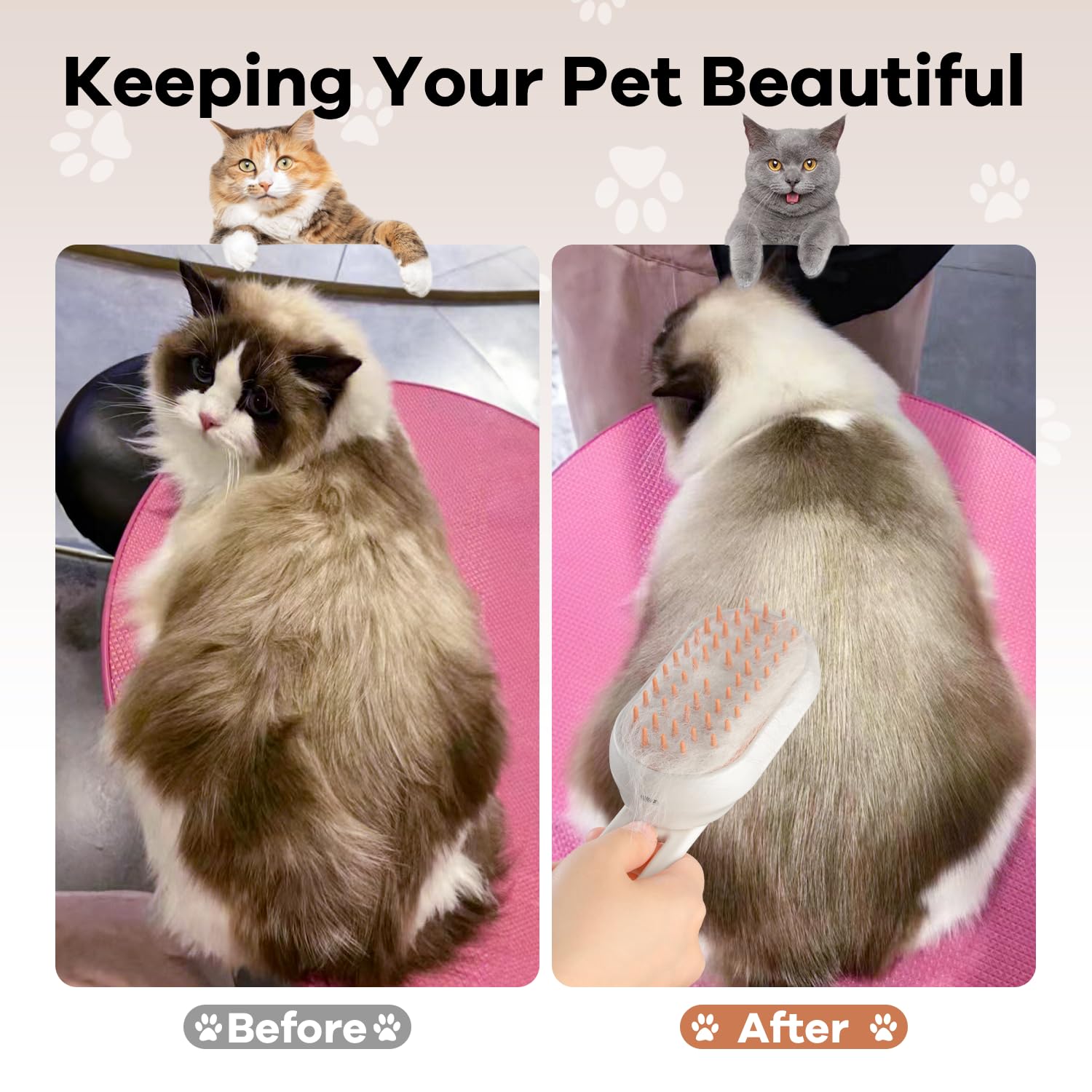 OHYAPI Cat Steam Brush all-in-one system in action on coat