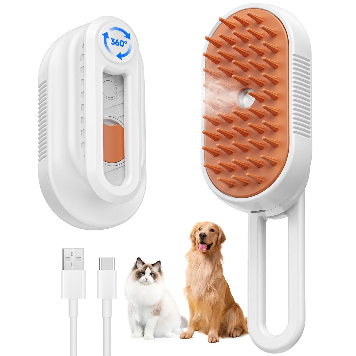 OHYAPI cat steam brush front white view for easy grooming and shedding control.