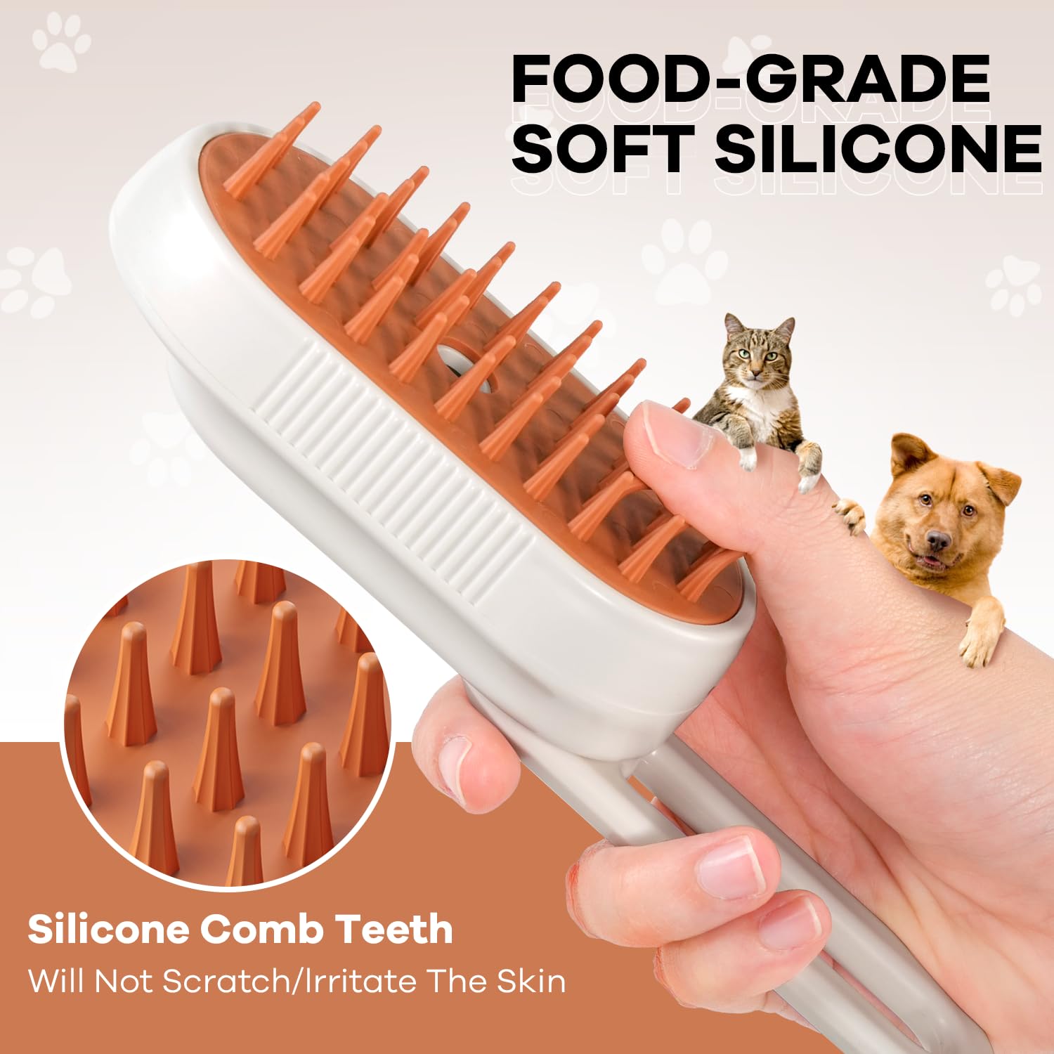 OHYAPI Cat Steam Brush steam action showing gentle cleansing at home