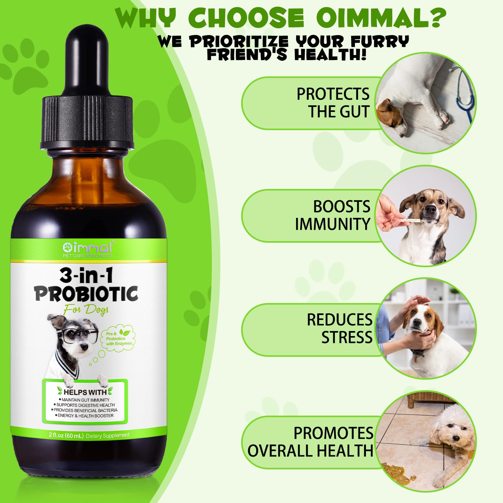 Oimmal Probiotics for Dogs bottle being poured into food