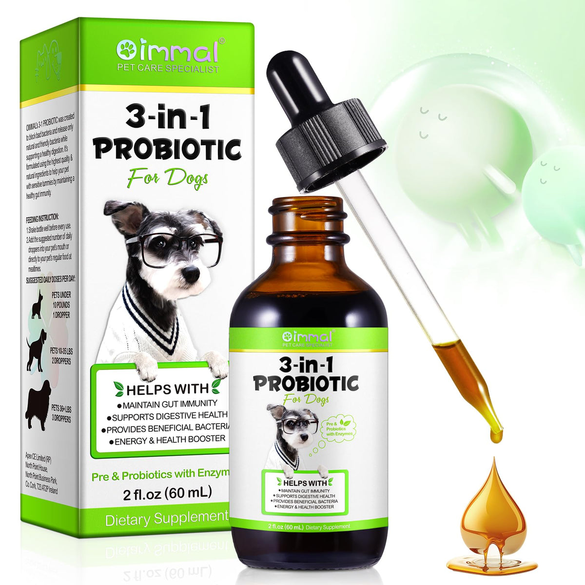 Oimmal Probiotics for Dogs liquid bottle supports gut health