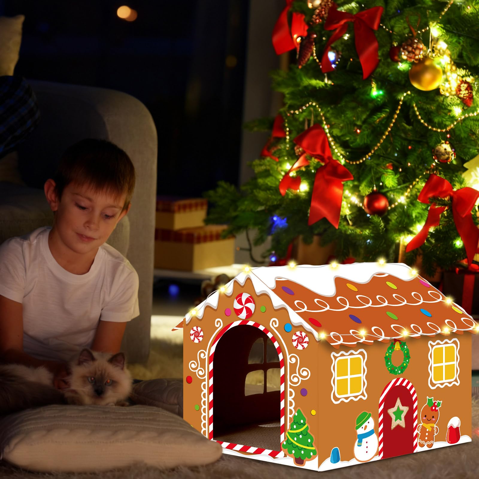 Oitnlaughter Christmas decoration-ready cat house enhances seasonal decor