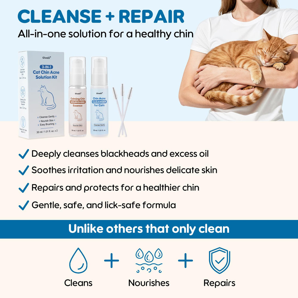 Oivolii Cat Chin Care Kit soft brush enables precise cleaning of the chin's tight spots.