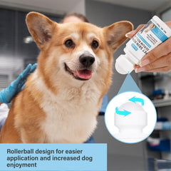 Oivolii hot-spot relief roll-on applied to pet skin for comfort