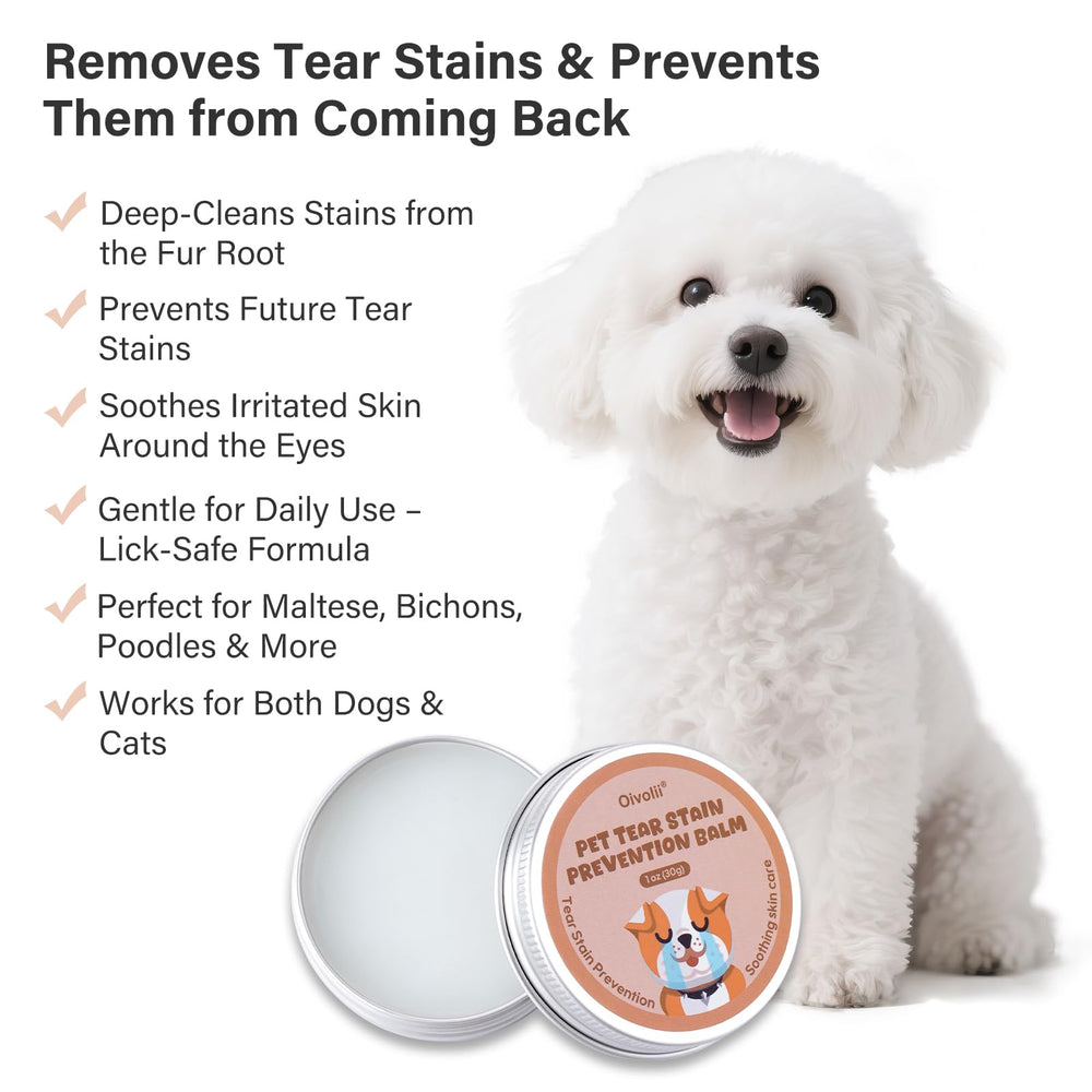 Oivolii balm on a dog's eye area for safe, gentle cleaning