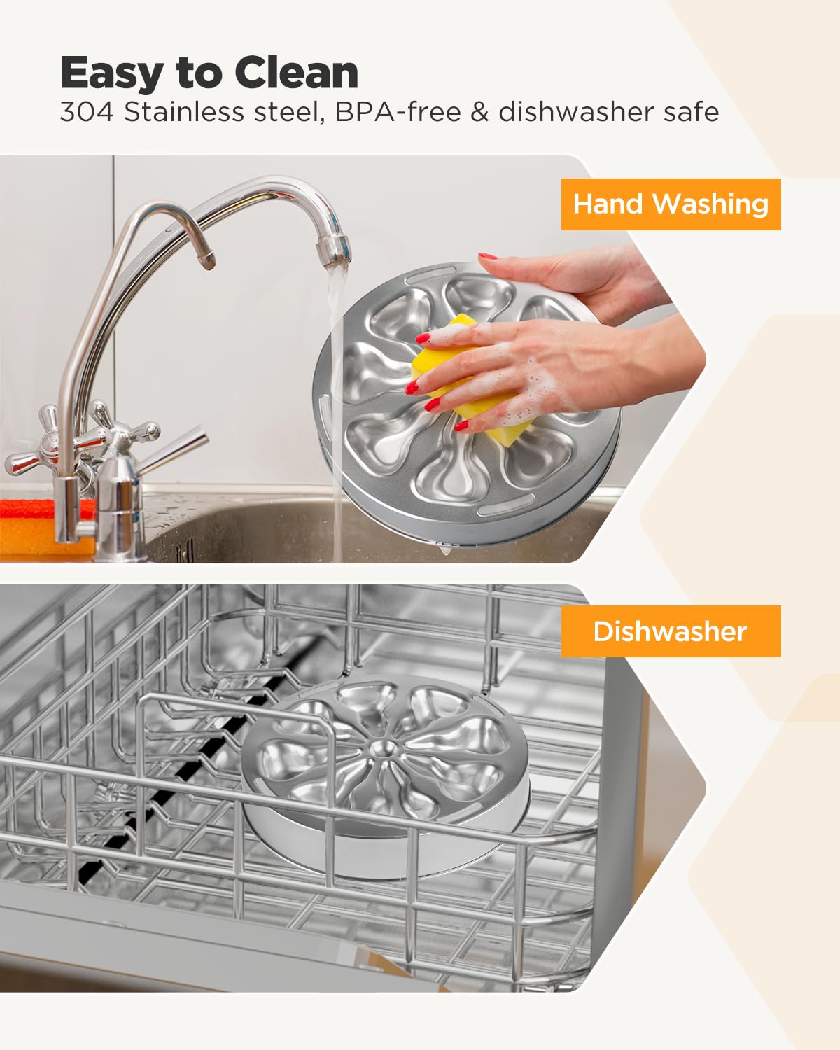Oiwliur dishwasher-safe stainless steel bowl for easy cleaning.