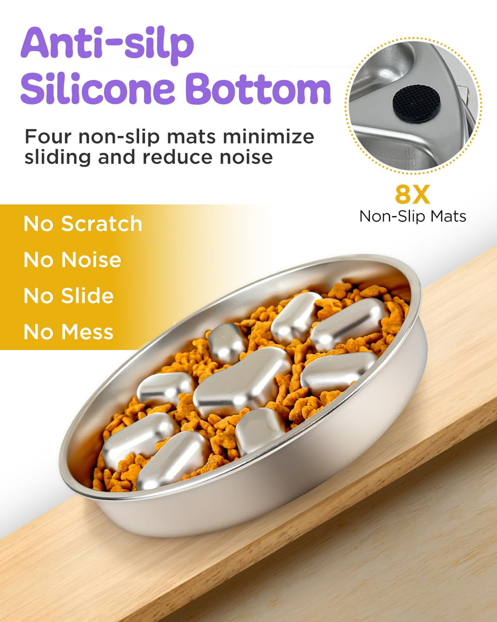 Oiwliur silicone mat stabilizes meals for cleaner floors.