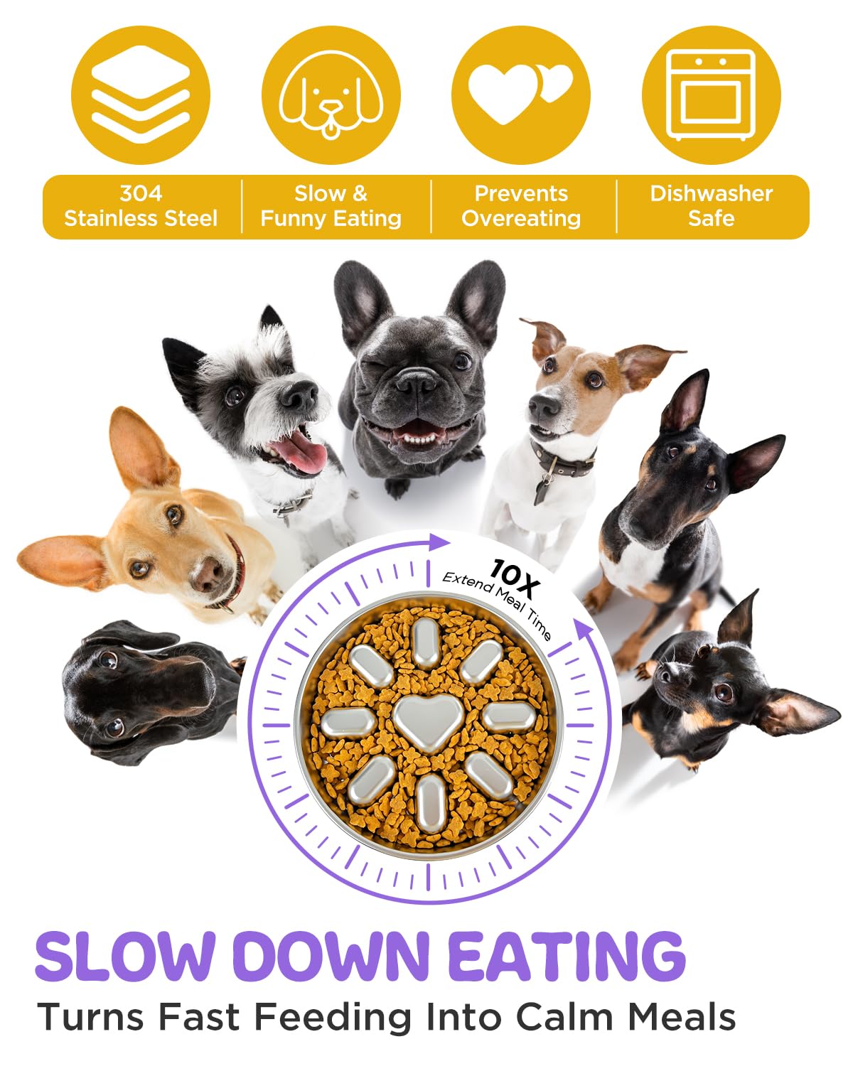 Oiwliur slow feeder with non-slip base keeps bowls steady.