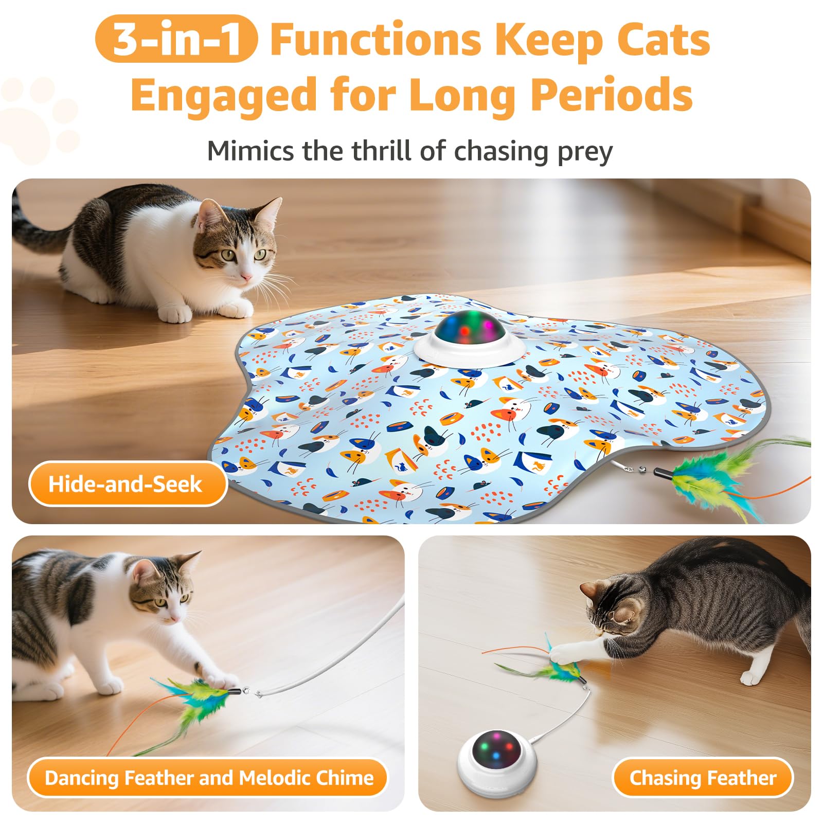 Oiyeefo cat toy hide-seek action shows interactive play.