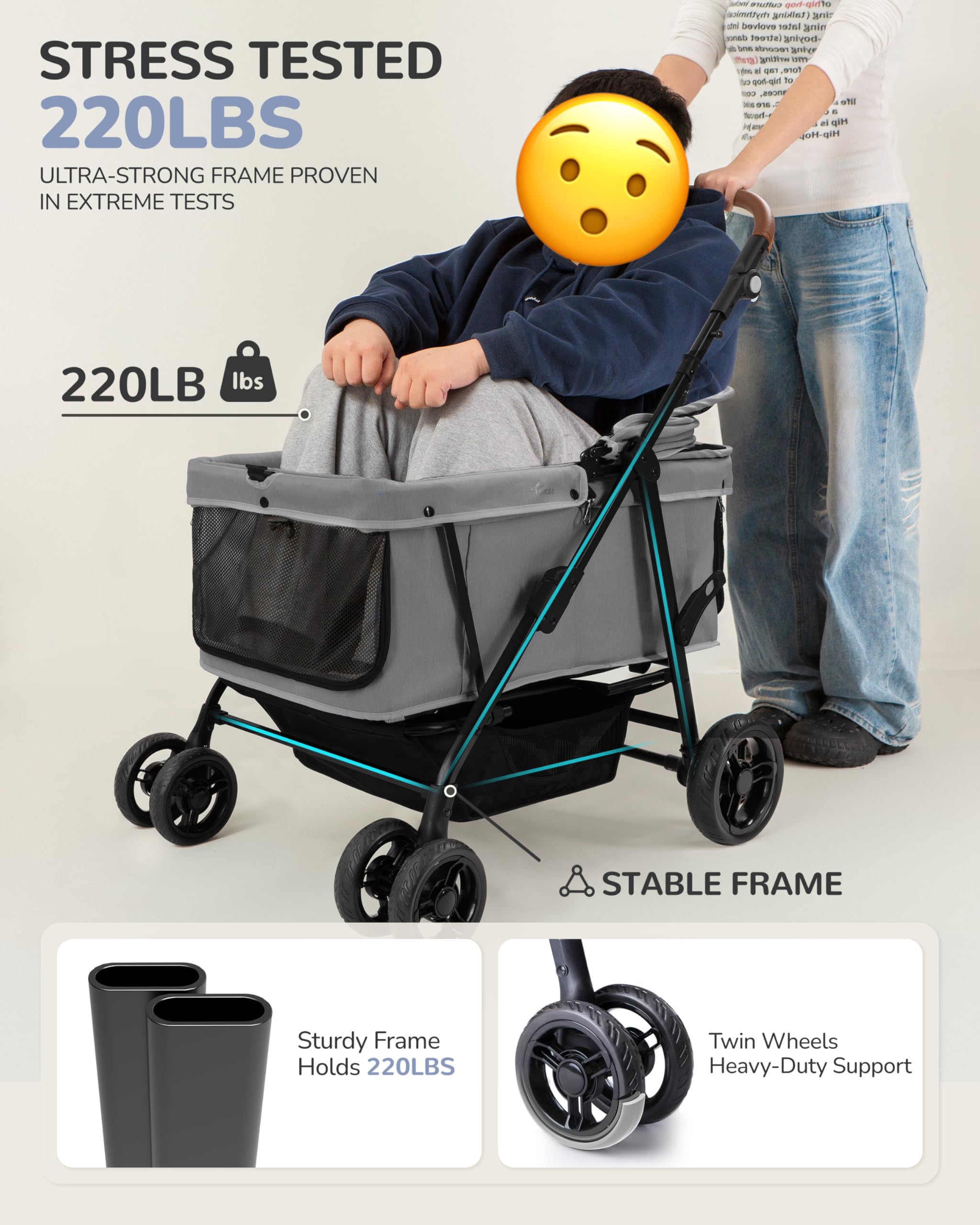 ojcme dog stroller 30'' length cabin guides pets to curl comfortably.