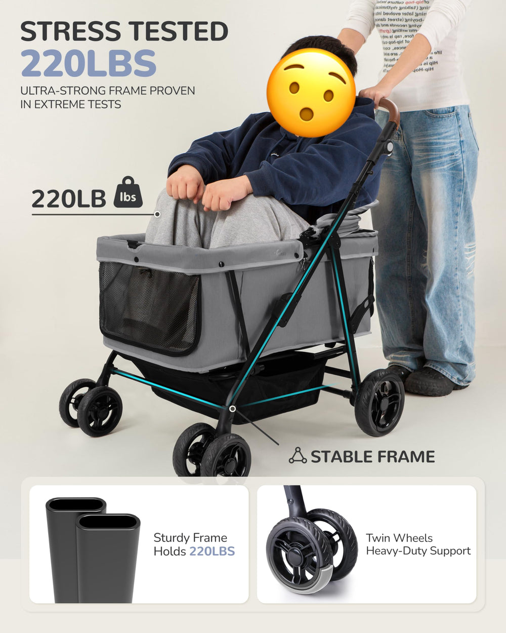 ojcme dog stroller 30'' length cabin guides pets to curl comfortably.