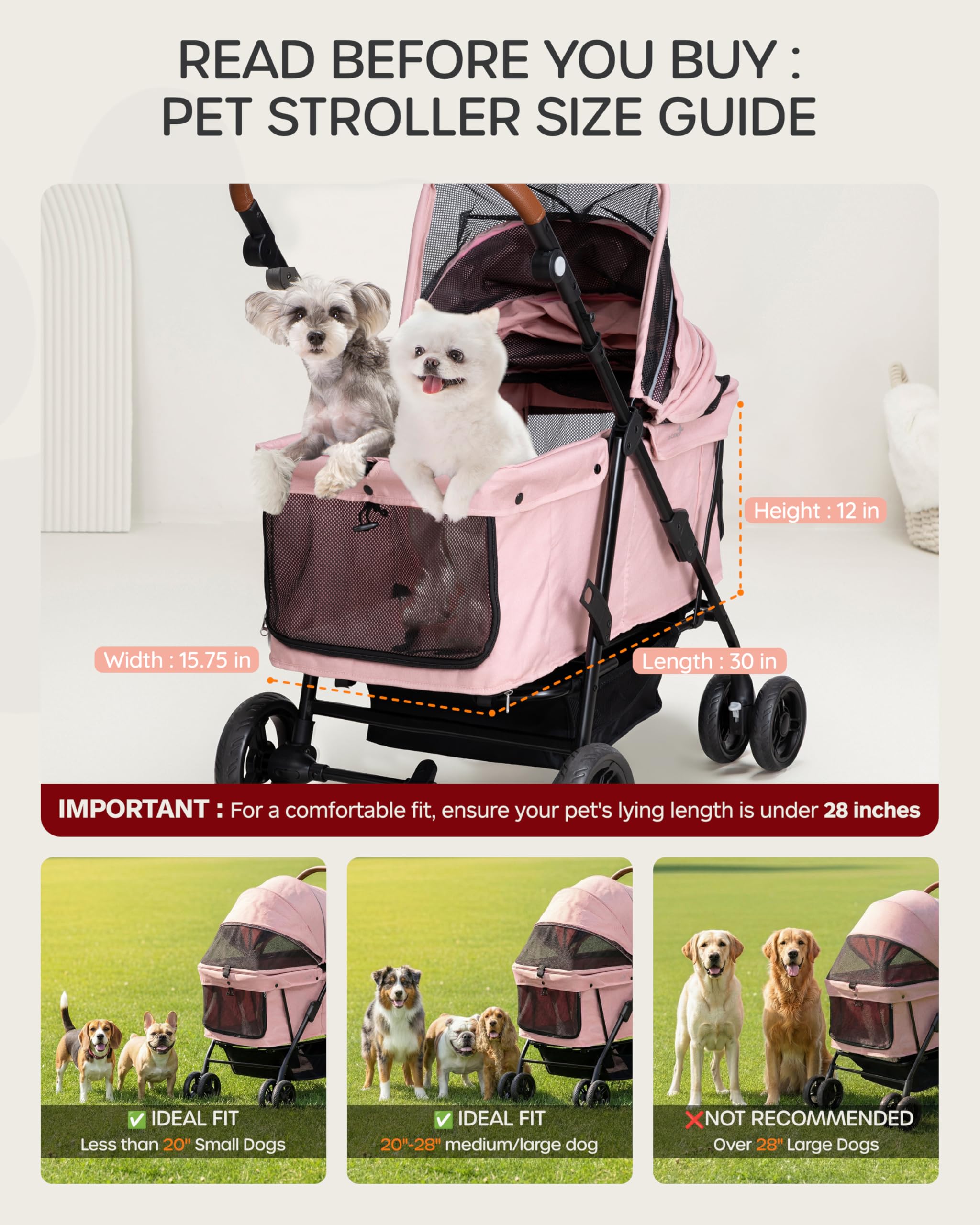 OJCME dog stroller cabin measurements for a roomy ride