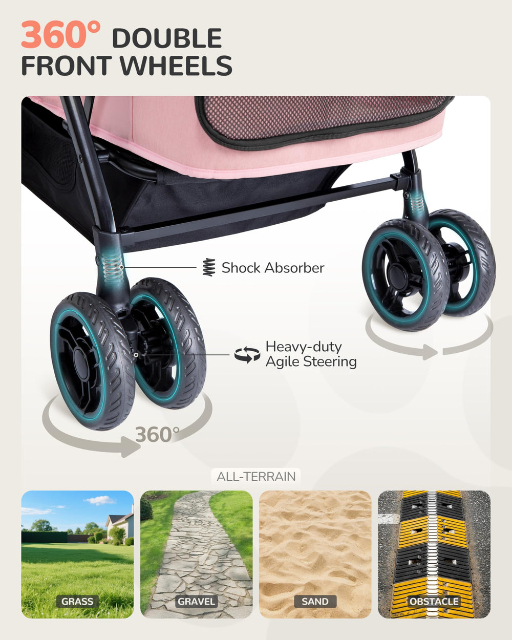 OJCME dog stroller capacity up to 132 lbs for multiple dogs