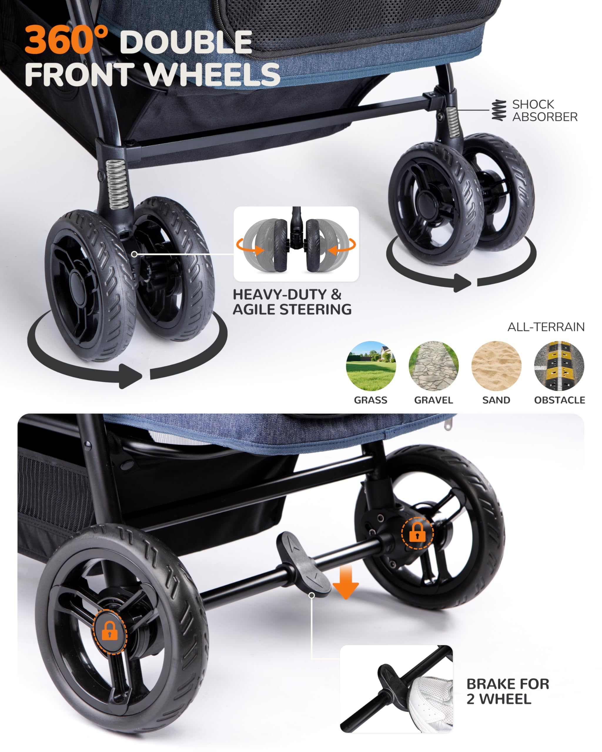 OJCME dog stroller scratch-resistant fabric resists wear from playful pets