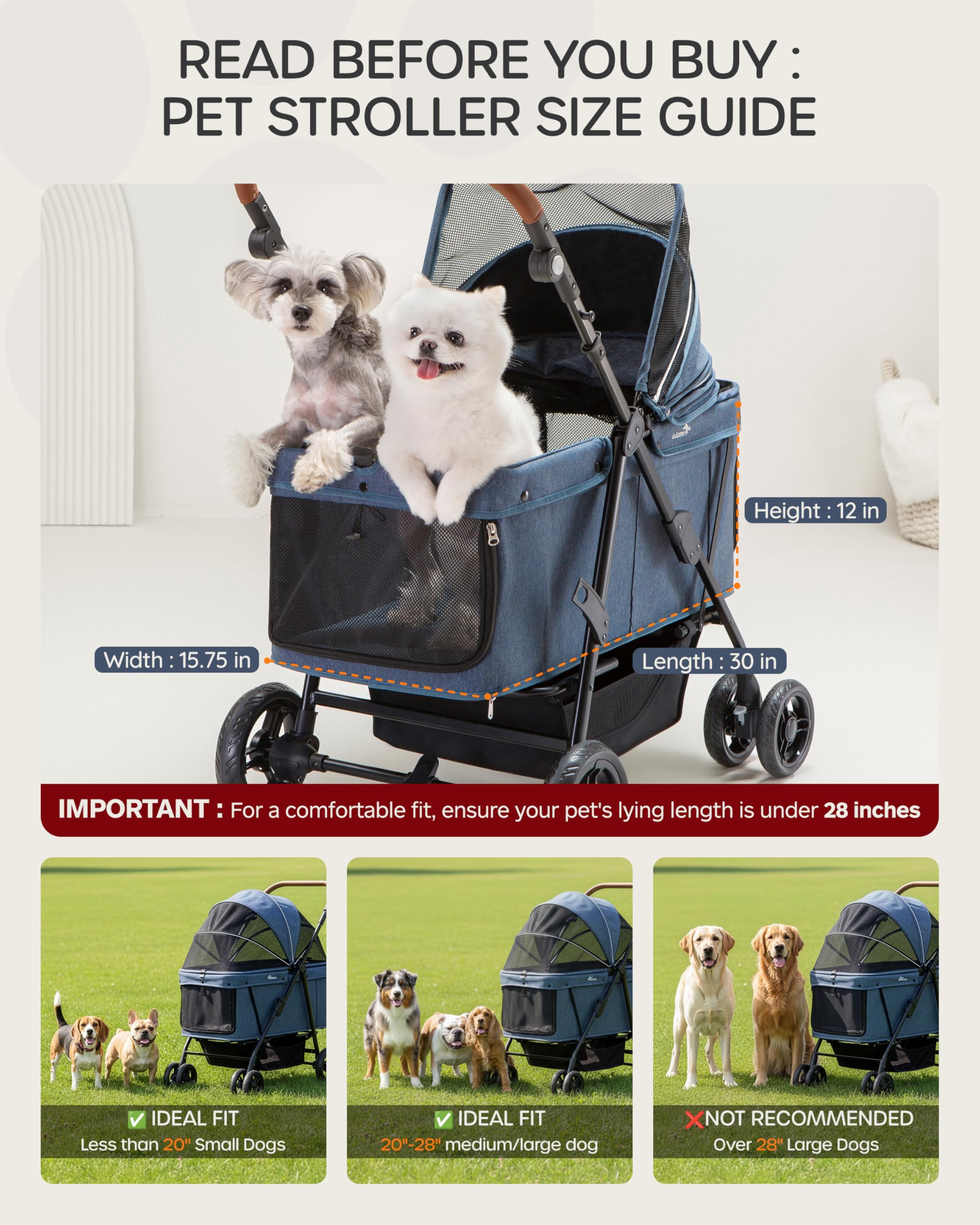 OJCME dog stroller for two dogs demonstrates extra capacity for small pets