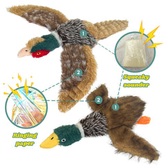 Okegztoa pheasant dog toy demonstrates chew-action with plush durability.
