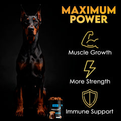 OKKÖBI 11-in-1 Muscle Gain Chews packaging highlighting all-breed support