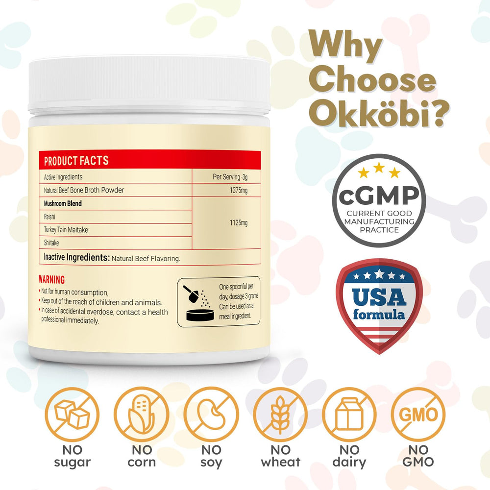 OKKÖBI label close-up highlights human-grade, low-sodium recipe.