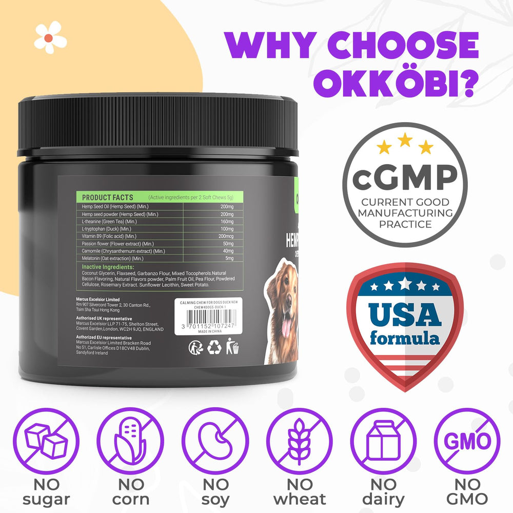 OKKÖBI duck-flavored chews release comforting aroma during thunderstorms and vet visits