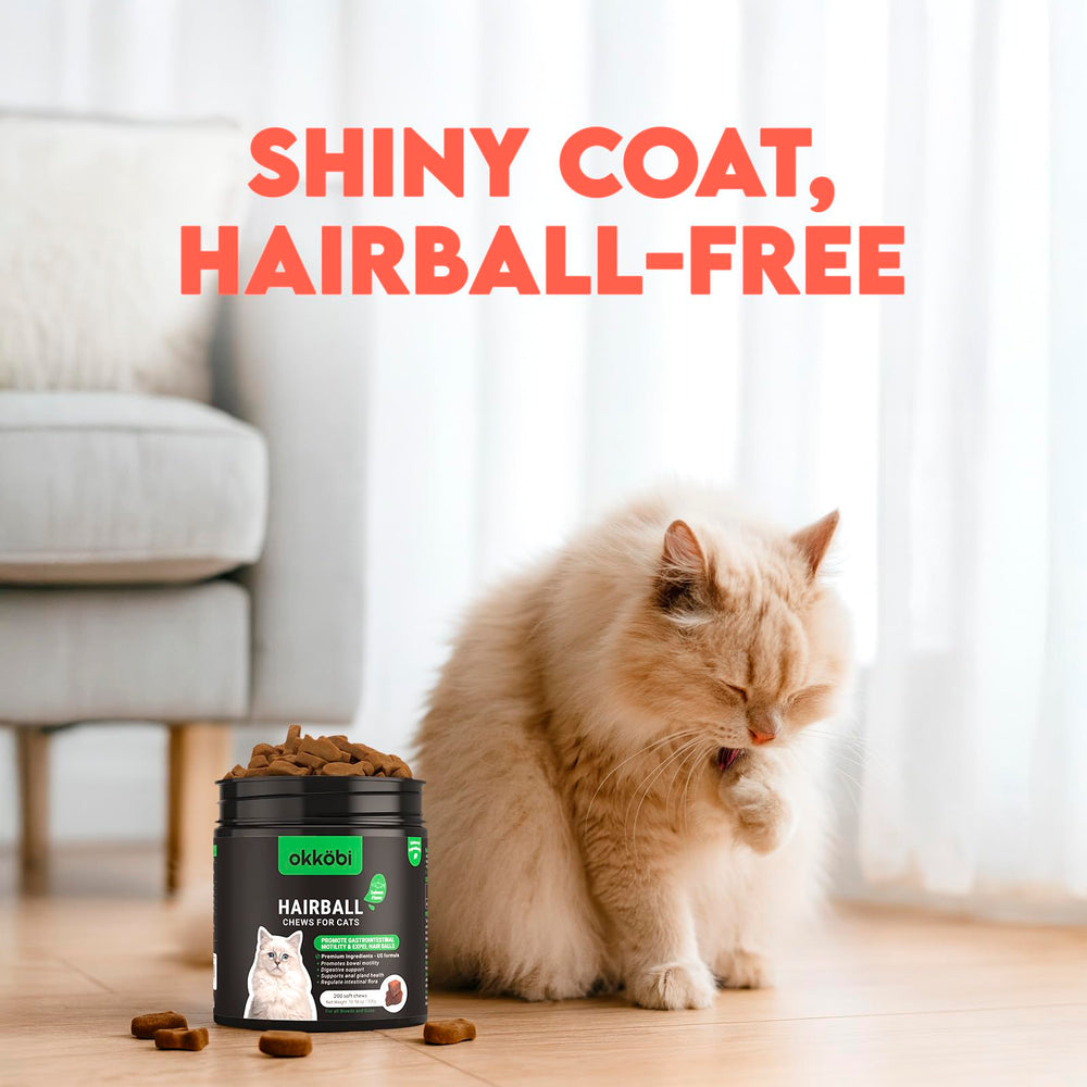 OKKÖBI cat hairball remedy treats closeup—appealing texture that cats may enjoy as a tasty preventative treat.