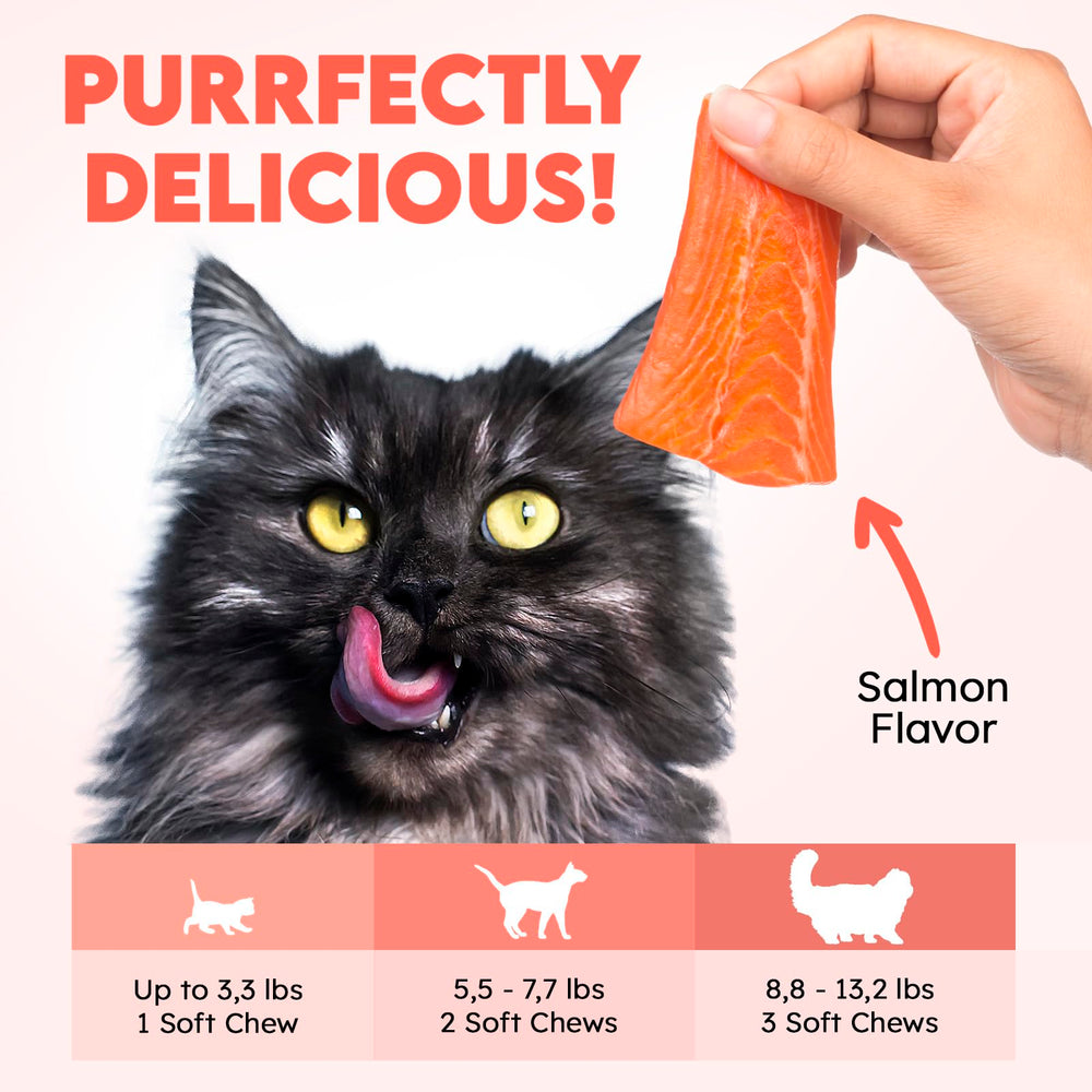 OKKÖBI cat hairball remedy treats ingredients—psyllium husk, cranberry extract, fish oil for overall wellness.