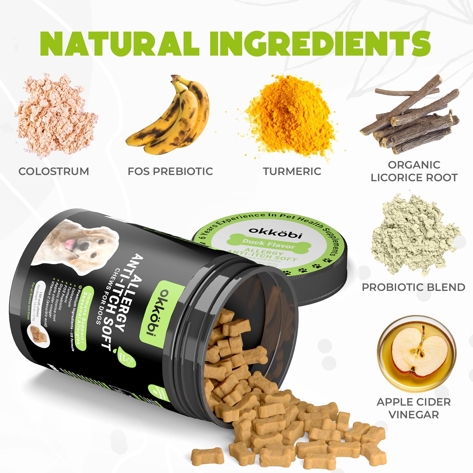 OKKÖBI dog allergy chews duck flavor treats for paw comfort