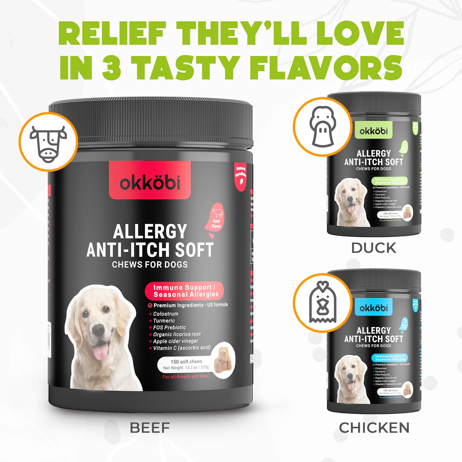 OKKÖBI dog allergy chews vet-approved label for peace of mind