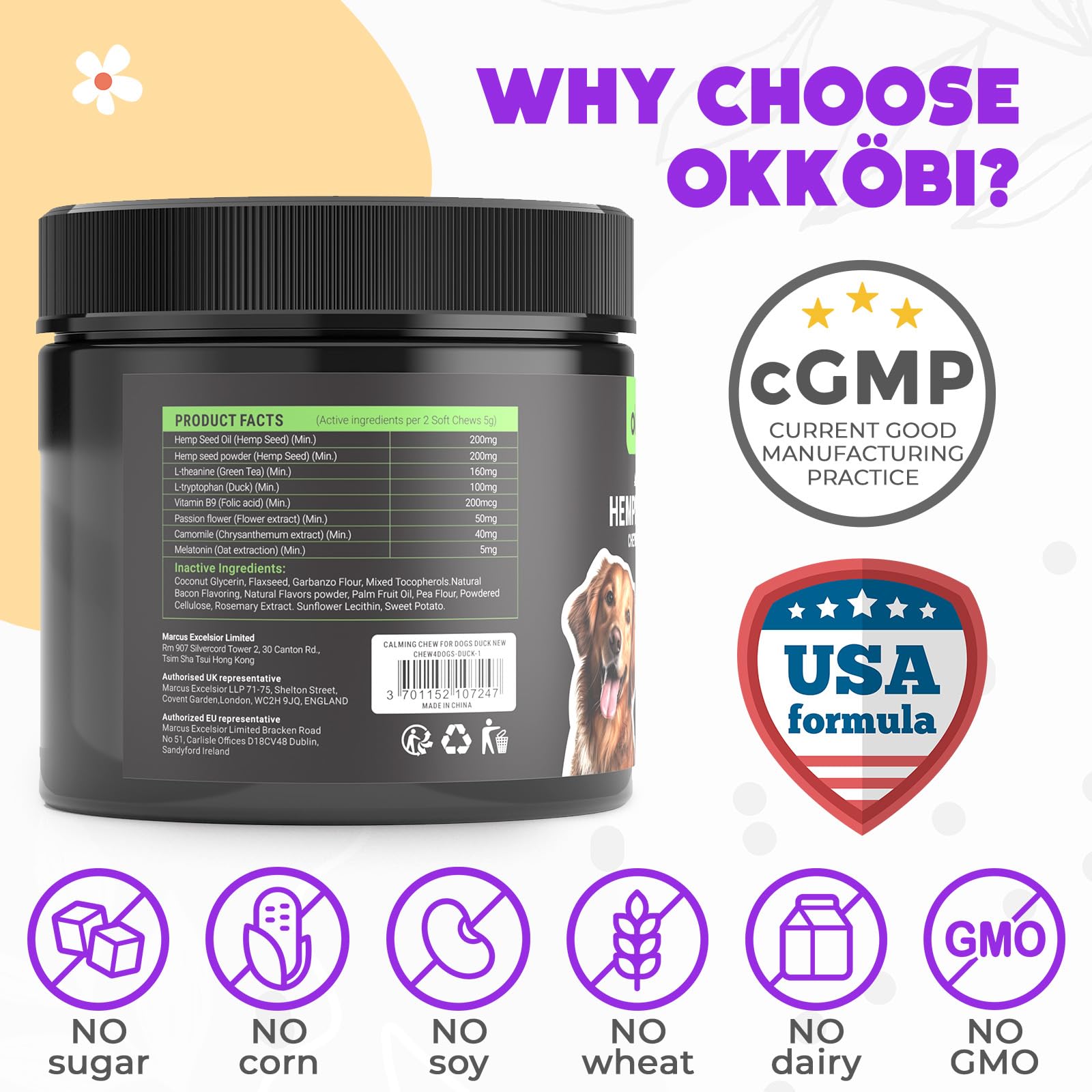 OKKÖBI dog separation anxiety calming chews easing nerves during absences.