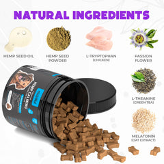 OKKÖBI Hemp Calming Chews during a storm scene helps dogs stay calm