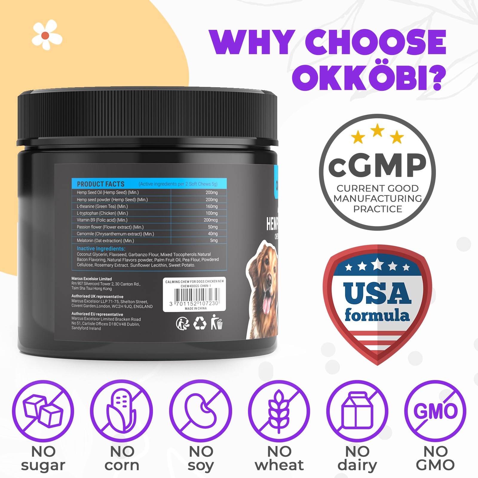 OKKÖBI Hemp Calming Chews at vet visit to ease stress