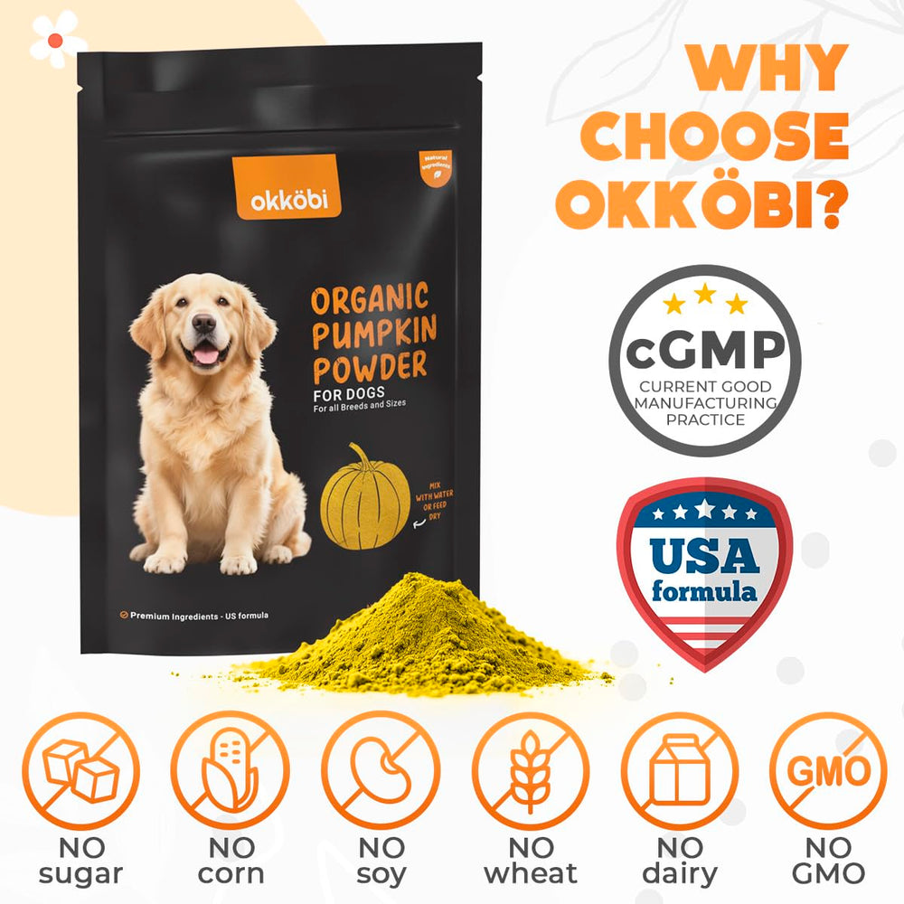 OKKÖBI pumpkin powder used for cats and dogs to support regular meals.