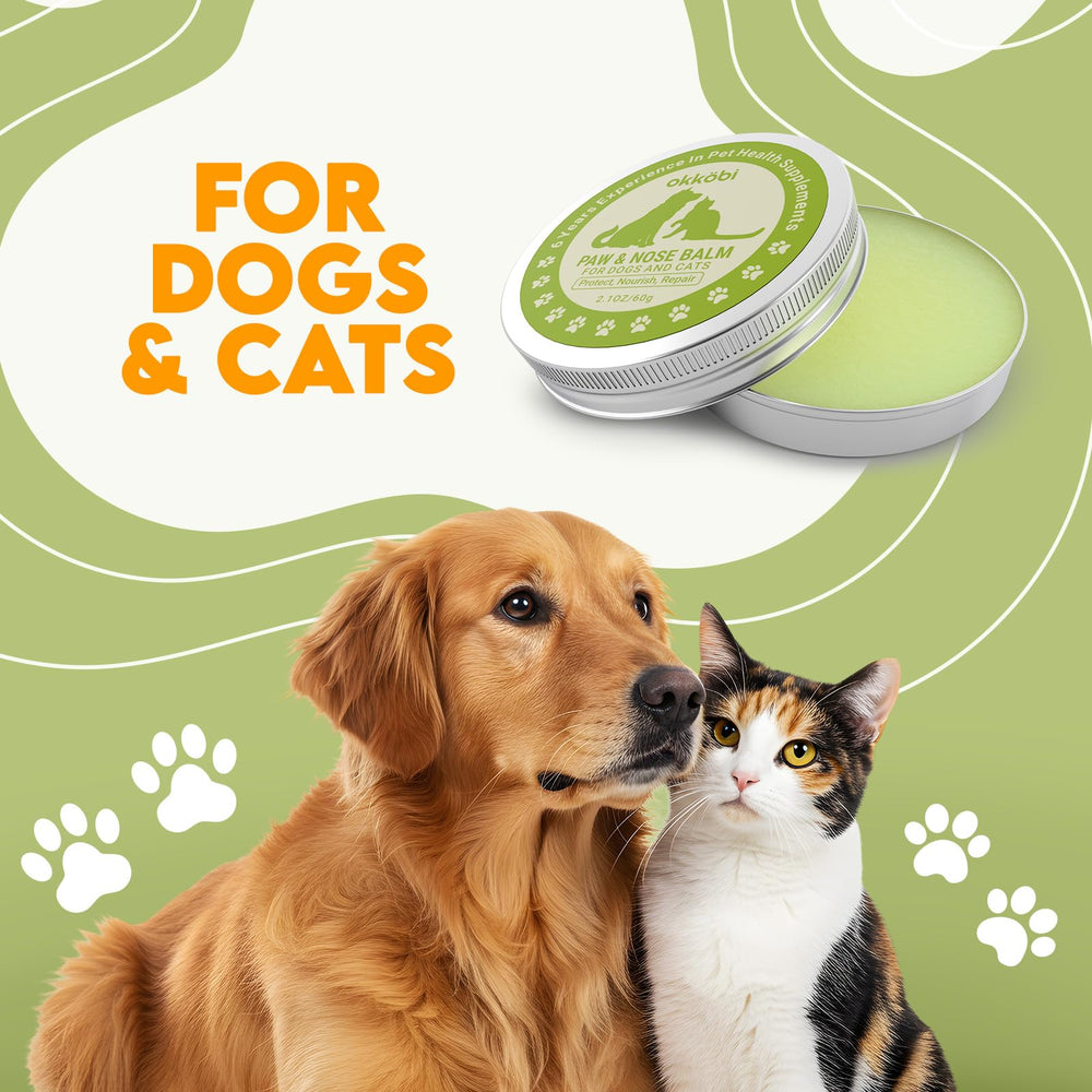 OKKÖBI paw-nose balm applied on dog and cat paws and noses.