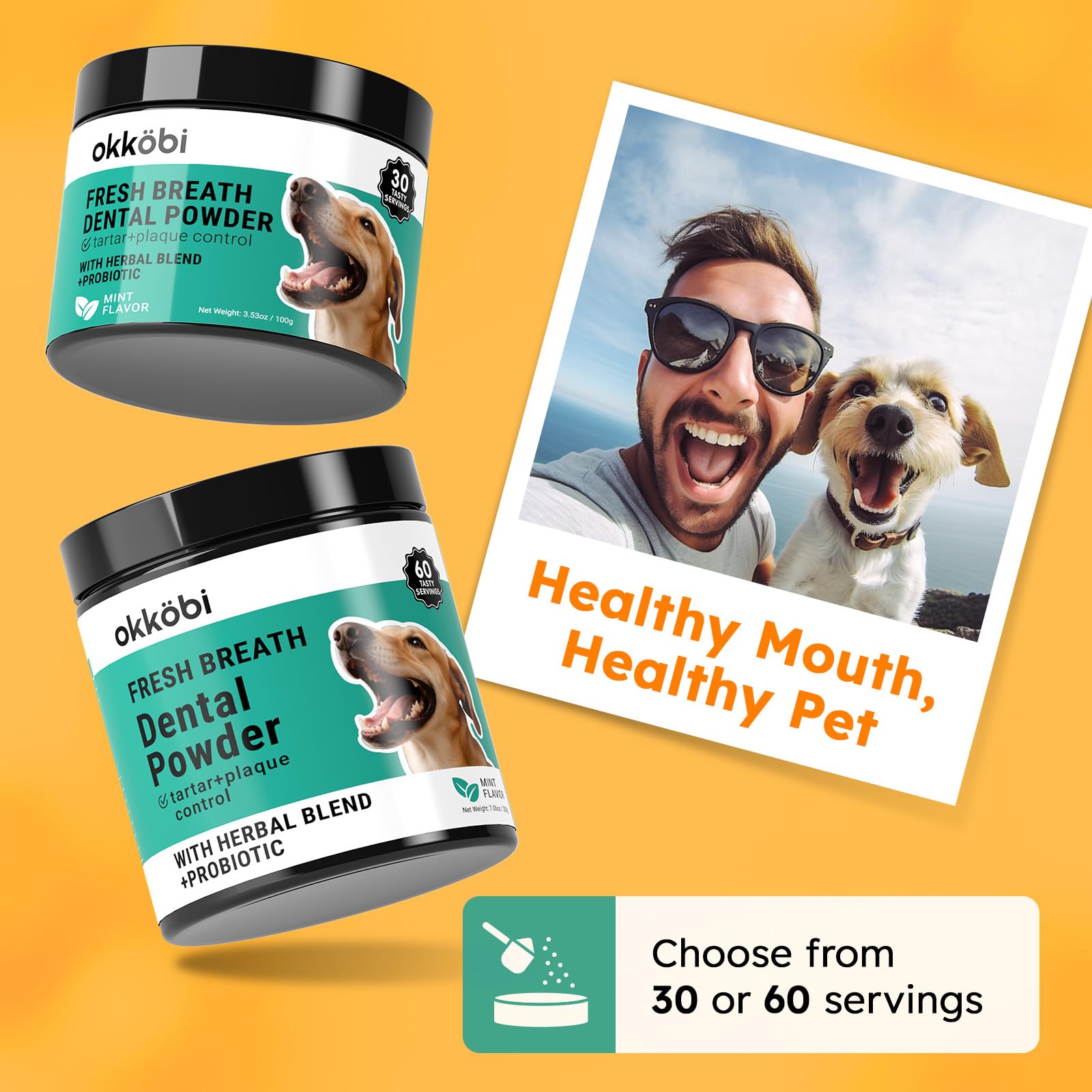 OKKÖBI probiotics-blend dental care label highlights gut and oral support.